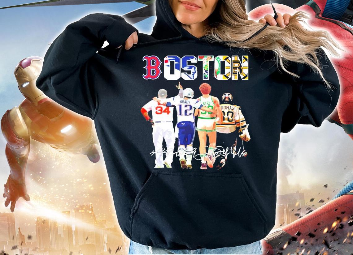 Boston David Ortiz Tom Brady Larry Bird Tim Thomas signatures t-shirt hoodie