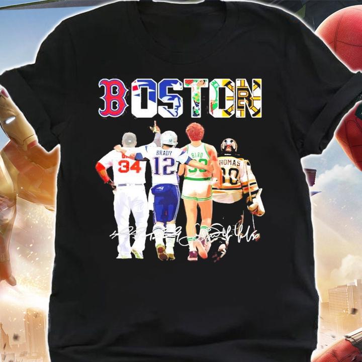 Boston David Ortiz Tom Brady Larry Bird Tim Thomas signatures t-shirt shirt
