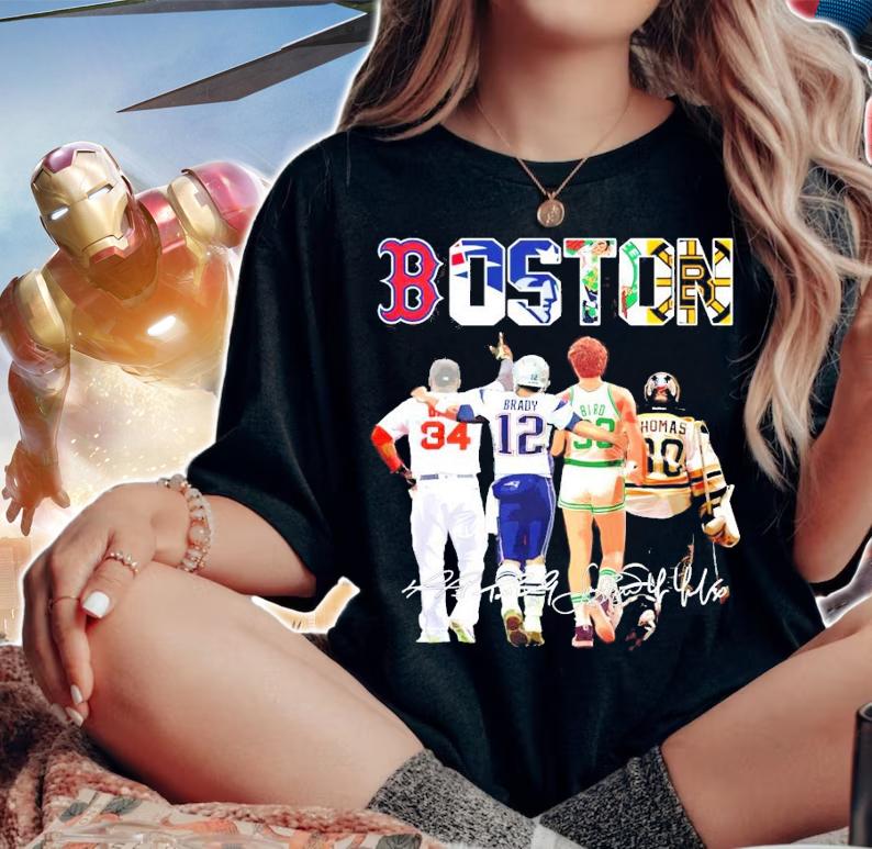 Boston David Ortiz Tom Brady Larry Bird Tim Thomas signatures t-shirt woman shirt
