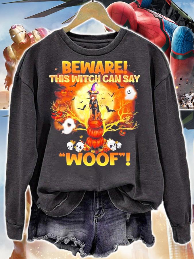 Beware this witch can say woof Halloween shirt sweatshirt