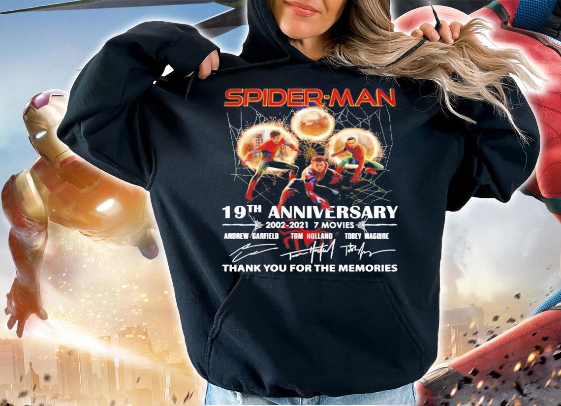 Spider Man 19th anniversary 2002-2021 7 Movies signatures t-shirt