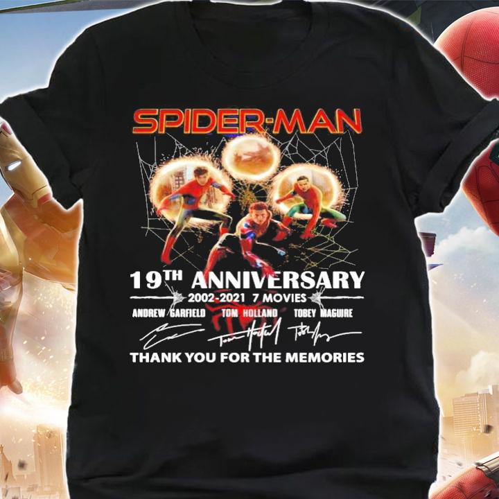 Spider Man 19th anniversary 2002-2021 7 Movies signatures t-shirt