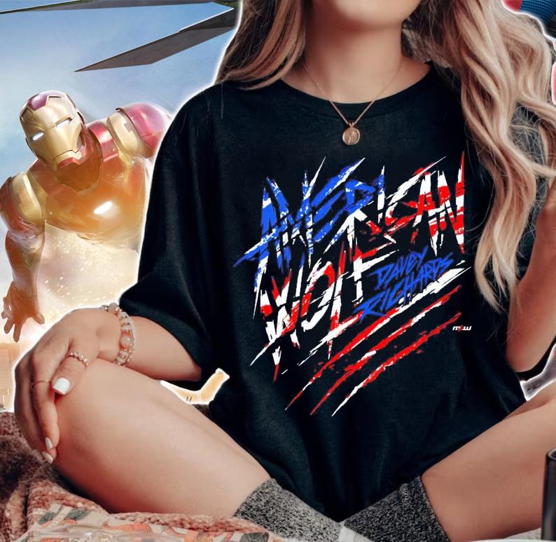 Davey Richards American Wolf Patriotic t-shirt woman shirt