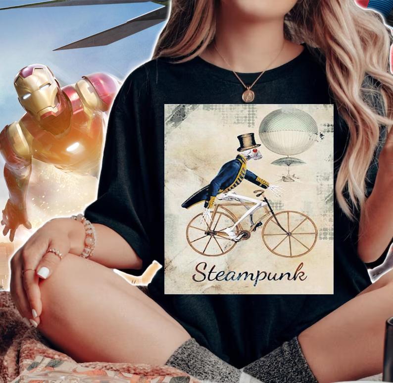 Steampunk skeleton with cyclebike shirt woman shirt