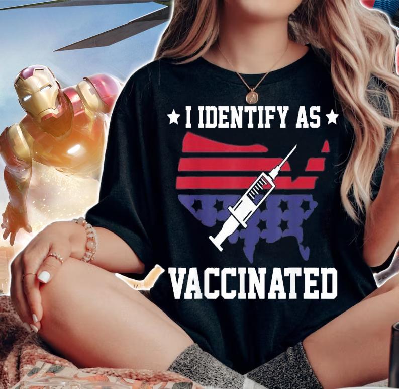 American Flag I identify as vaccinated shirt woman shirt
