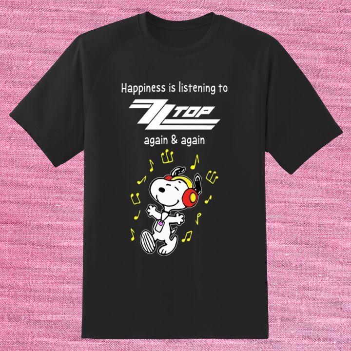 Official Snoopy Happiness Is Listening To Zz Top Rock Band T-Shirt