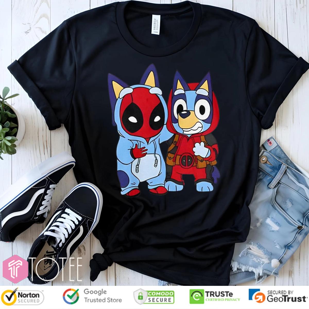 Bluey Heeler Marvel Deadpool Cosplay Together Parody T-Shirt