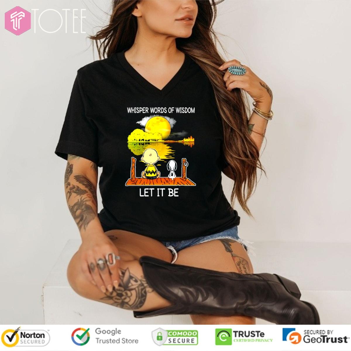 Snoopy And Charlie Whisper Words Of Wisdom Let It Be V-neck